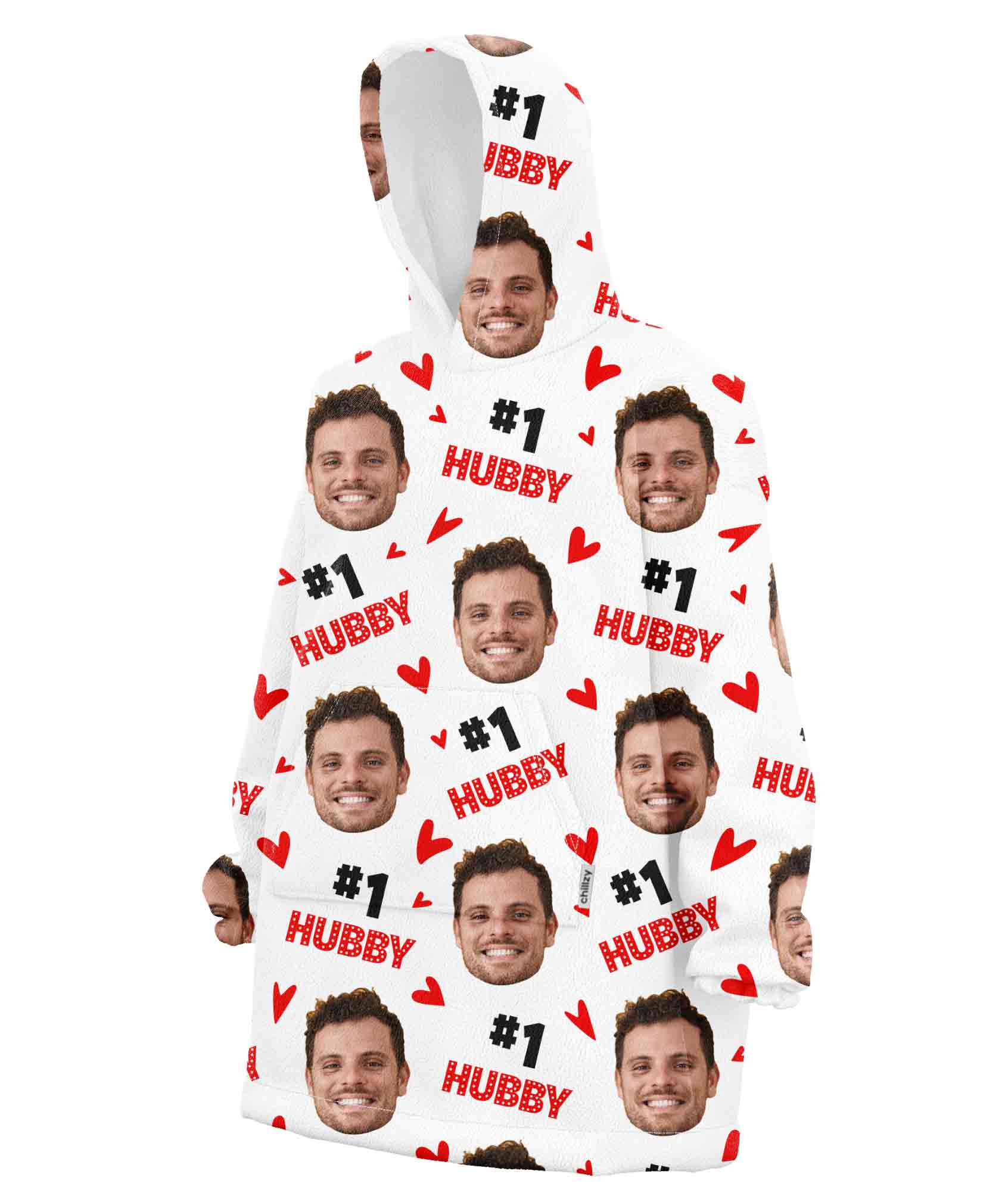 #1 Hubby Face Personalised Hoodie Blanket