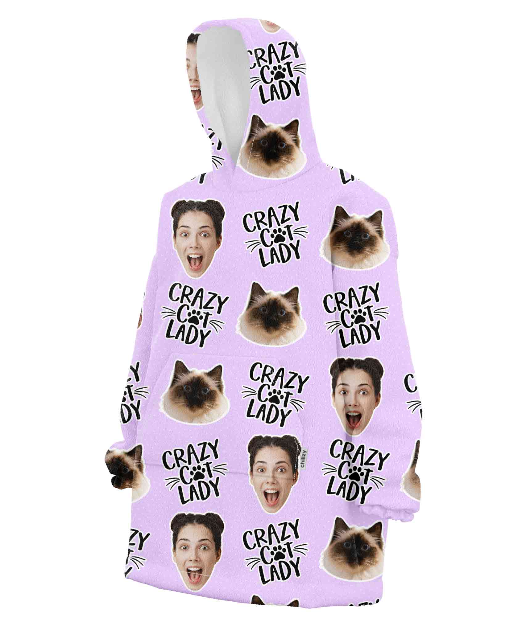 Crazy Cat Lady Personalised Hoodie Blanket